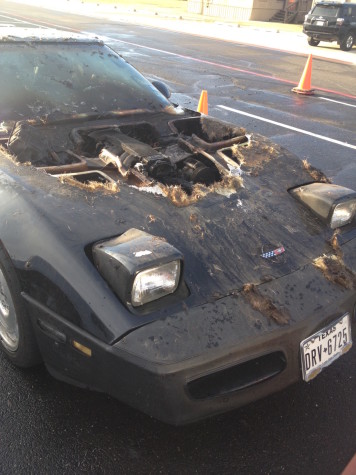 Car pictured after fire with damage. Photo taken by Hudson Davis