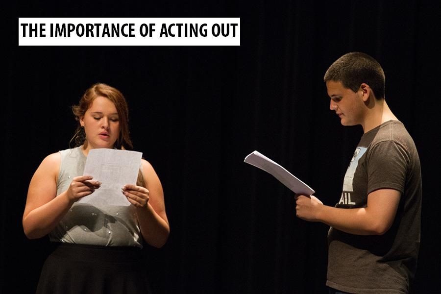 Juniors Caroline Parks and Alex McBay prepare for the Tiger Theatre Companys upcoming play.