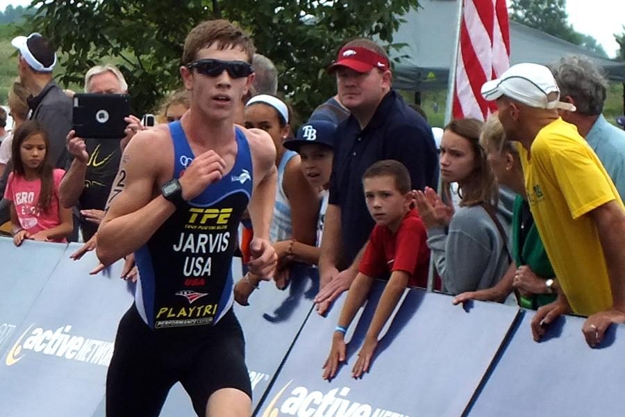 Freshman Grant Jarvis competes in the running portion of a recent triathlon.