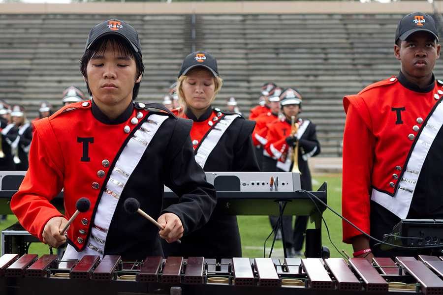 Sophomore Hoshski Reyes participates in the band competition.