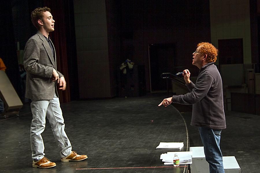 Texarkana College theater director works with senior Taylor Coleman, who plays the lead in this weeks opening of The Music Man.