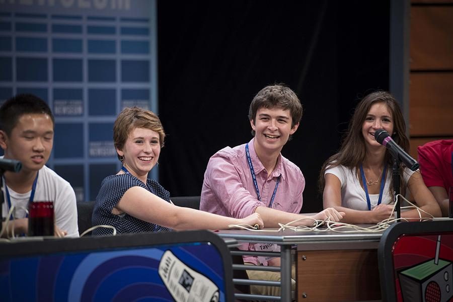 Senior Taylor Potter (middle right) competes in a trivia contest with Kenji Endo from Delaware (far left), Riley Wallace from Alabama (middle left) and Dominique Di Pietro from Nevada (far right).