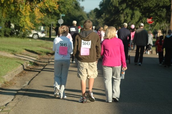 Caroline Purtle, Blake Purtle and Michelle Purtle walking Race for the Cure in 2009