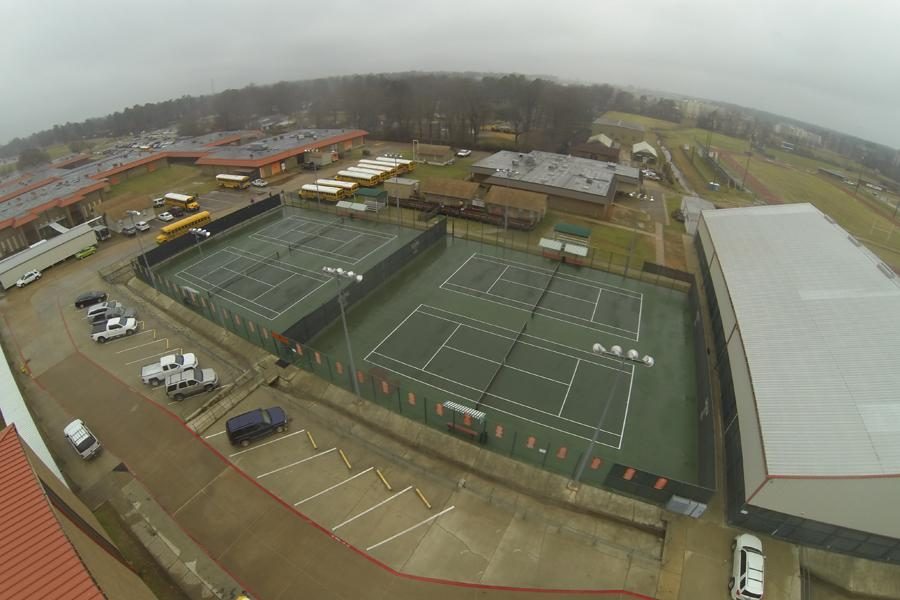 The schools tennis courts and facilities. Picture taken by the drone Al.