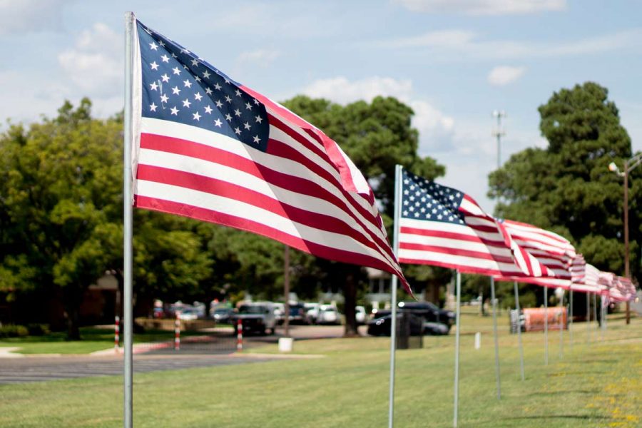 American flags wave in remembrance of those fallen on 9/11.