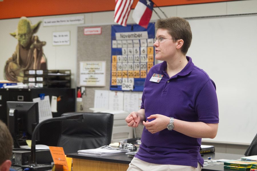 Amy Baker-Kireev teaches her students about biology.