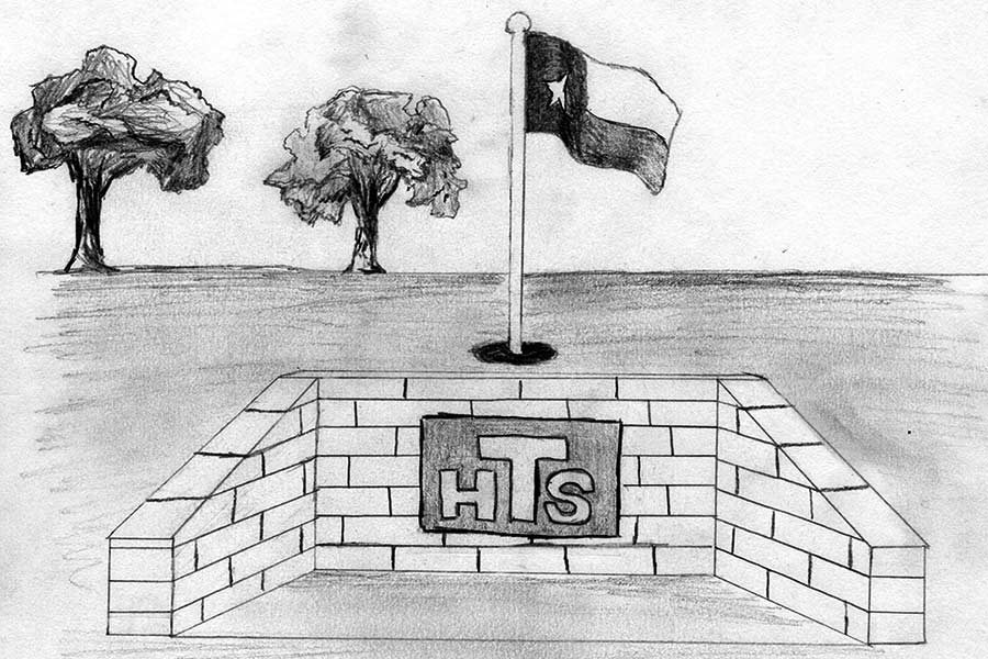 The original plan for the memorial included a 60-foot flagpole next to a granite wall on which names would be engraved. Drawing by Colton Johnson.