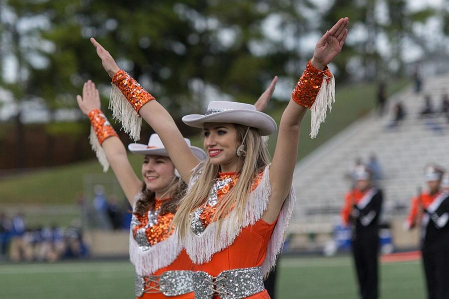 Senior Samantha Shoalmire dances at halftime with the drill team.