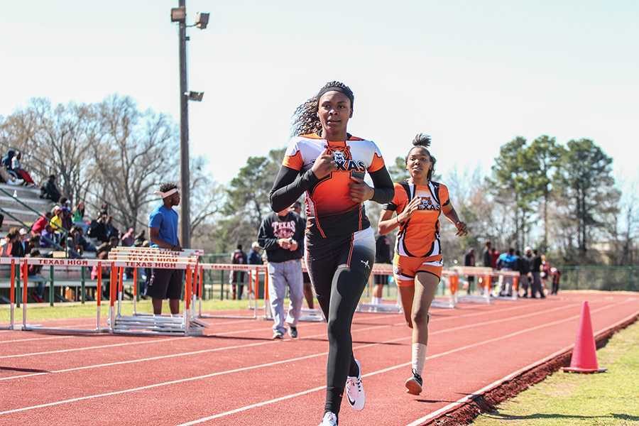 Junior Christine Evans competes in her race on Saturday.