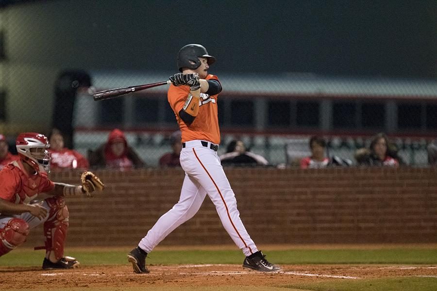 Senior Kip Williams is at bat against Marshall in a district matchup. 