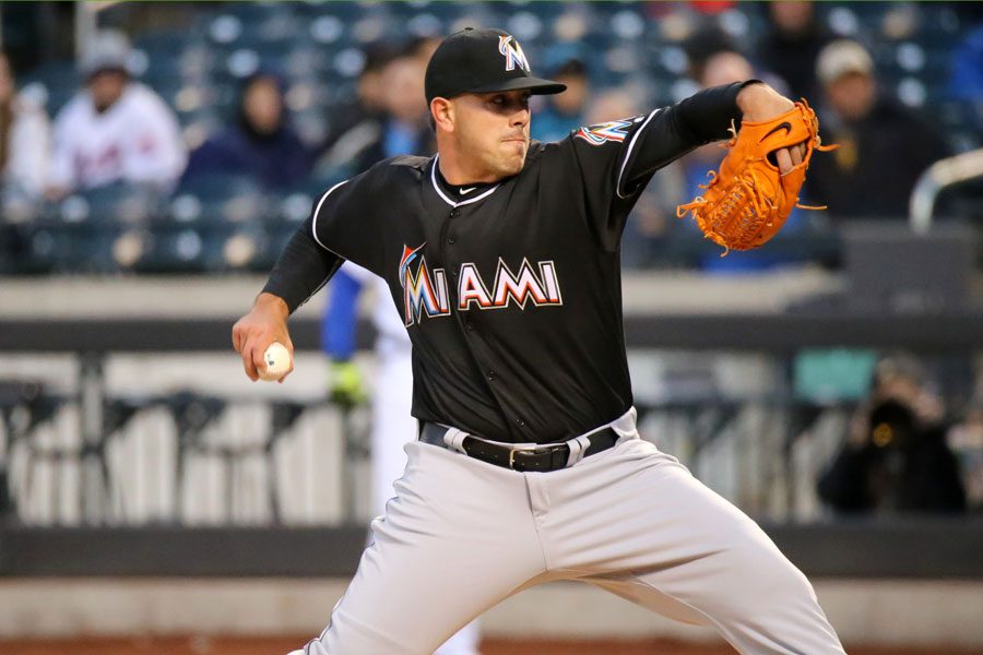 Jose Fernandez delivers a pitch April 12, 2016 aginst the New York Mets. Fernandez was killed in a boating accident Sept. 25. Photo by Aruturo Pardavila III. Used under Creative Commons license