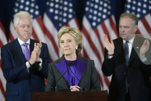 Presidential candidate Hillary Clinton delivers her concession speech on Wednesday, Nov. 9, 2016 from the New Yorker Hotel&apos;s Grand Ballroom in New York City, N.Y. (Olivier Douliery/Abaca Press/TNS)