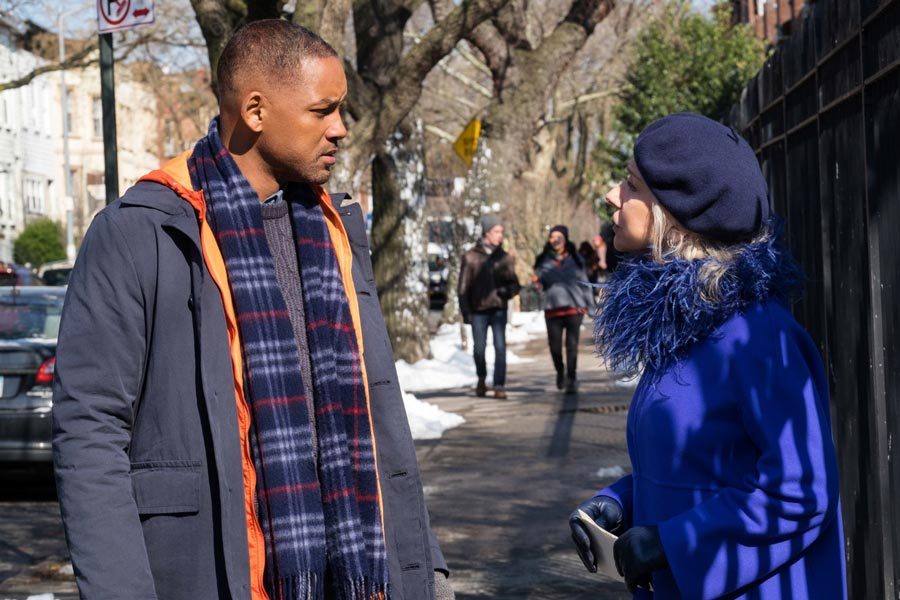 Howard Inlet (Will Smith) speaks to Death (Helen Mirren) when she confronts him in the wake of his daughters death.