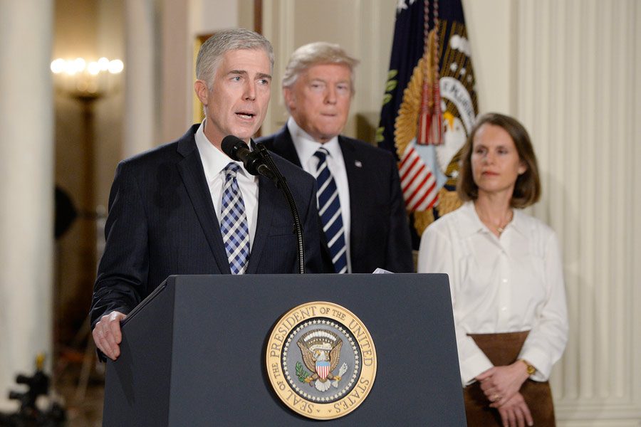 Supreme Court nominee Judge Neil M. Gorsuch speaks in the East Room of the of White House in Washington, D.C., on Tuesday, Jan. 31, 2017. Photo by Olivier Douliery