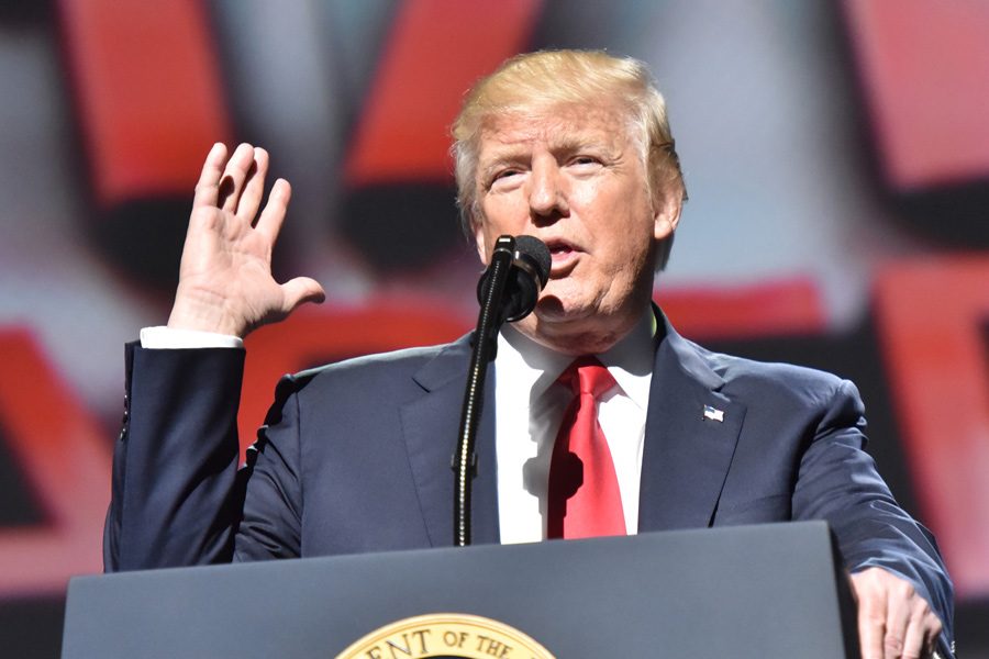 President Donald Trump speaks during the NRA-ILA Leadership Forum at Georgia World Congress Center. Photo by Hyosub Shin