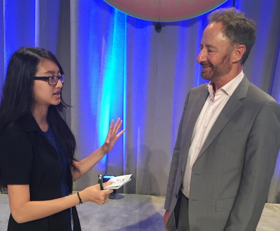 Junior Victoria Van speaks to Richard Rossi, the president of the National Academy of Future Physicians and Medical Scientists. 
Submitted photo