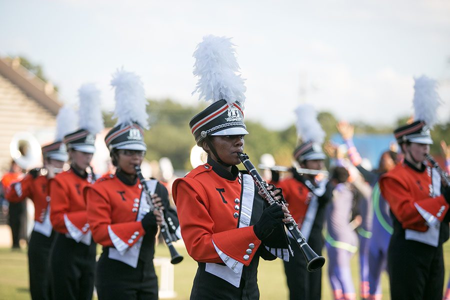 Texas High students perform in the Tiger Band at Grim for a regional contest.