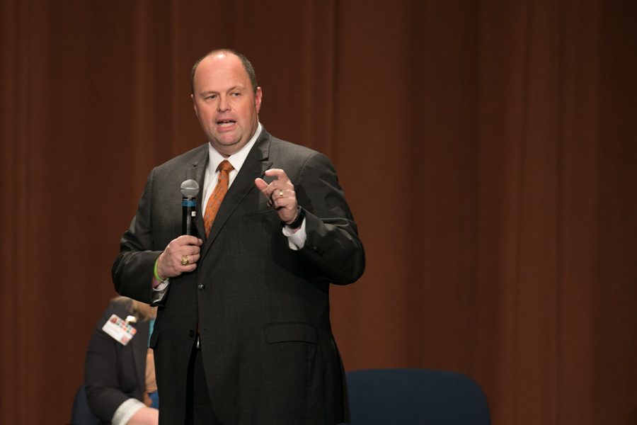 Texarkana College President James Henry Russell gives his presentation to the new inductees