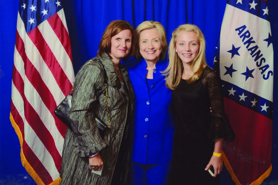 Along with her aunt, Betsy Lavender, sophomore Hollan Borowitz has her photo made with former Secretary of State and presidential candidate Hillary Clinton. Submitted photo