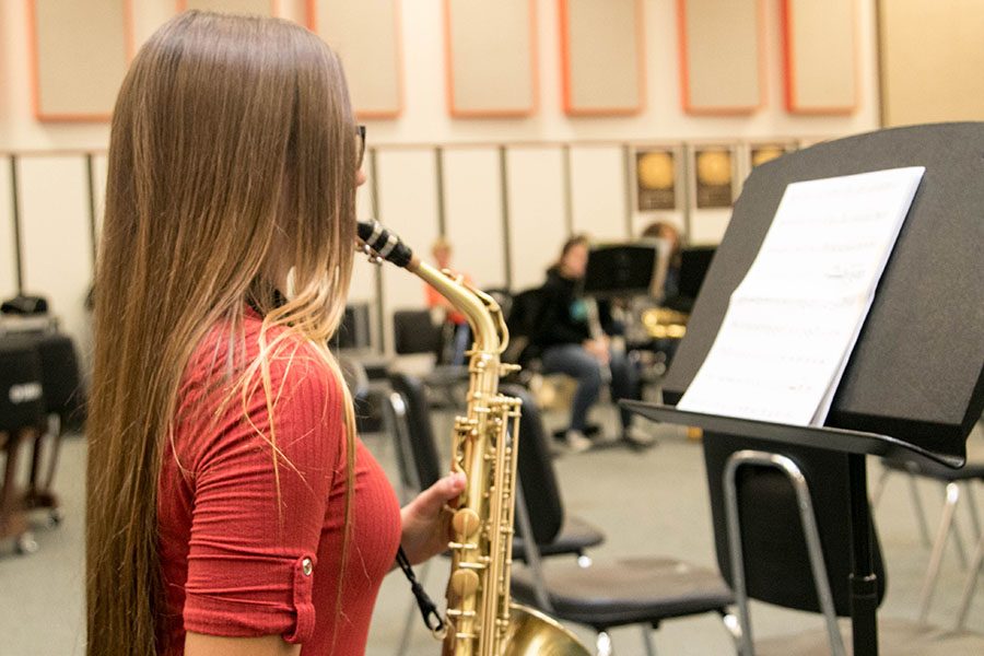 Freshman+Gabby+Reed+practices+her+instrument+for+All-Region+audtions.+She+earned+a+place+with+the+All-Region+Band.