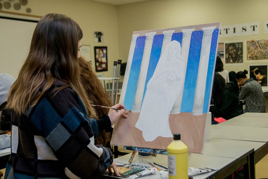 Senior+Karissa+Smith+works+on+her+painting+for+VASE%2C+which+is+a+scholastic+art+competition+for+high+school+students.+They+will+submit+their+work+on+Feb.+24.+