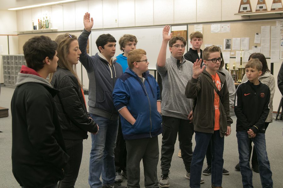 Red Lick students ask questions during their tour of the Texas High Band Hall. Freshmen orientation was on Jan. 12.