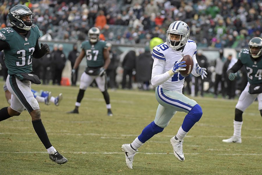 Dallas Cowboys wide receiver Brice Butler (19) catches a 20-yard pass during the fourth quarter and scores the only points in the game against the Philadelphia Eagles at Lincoln Financial Field in Philadelphia on Sunday, Dec. 31, 2017. The Cowboys won, 6-0. (Max Faulkner/Fort Worth Star-Telegram/TNS)