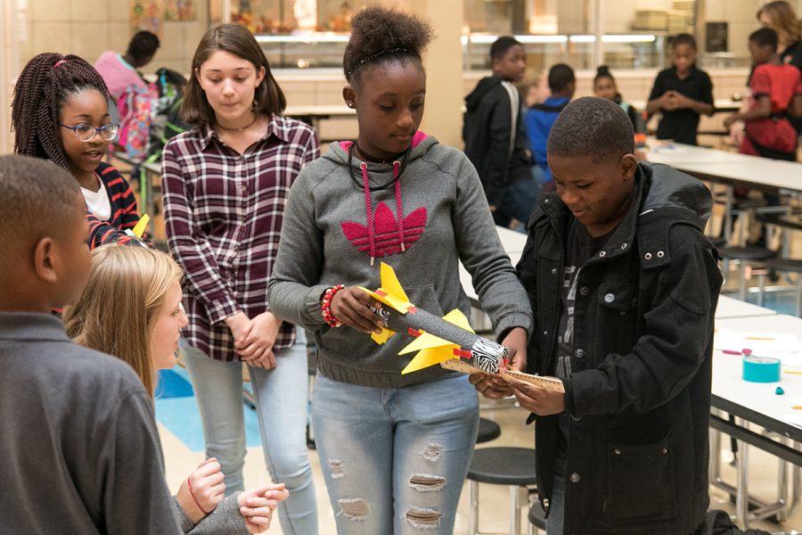 Fifth+grade+students+at+Westlawn+Elementary+build+model+rockets%2C+designed+to+teach+them+the+laws+of+motion.+Science+Club+has+traveled+to+this+campus+twice%2C+as+part+of+their+local+outreach.