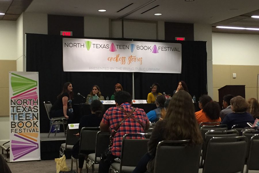 Members of Library Club listen to keynote speakers and authors discuss their sources of inspiration in writing. They traveled to Irving, TX on April 21 to attend a book festival. Submitted Photo