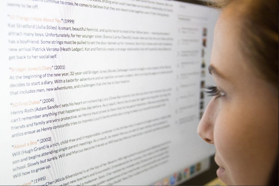 Savannah Downs, 10, looks closely at the computer screen. She is supposedly damaging her eyes, which is a popular myth.