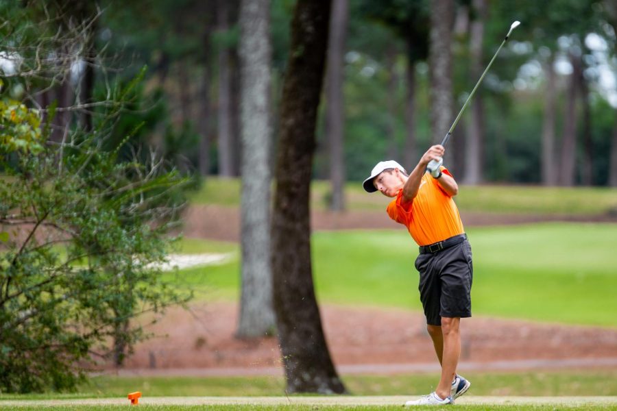 Carter Maneth tees off on a hole at the Tiger Classic. The Tiger Classic was held at Texarkana Country Club on October 12-13th 2018.