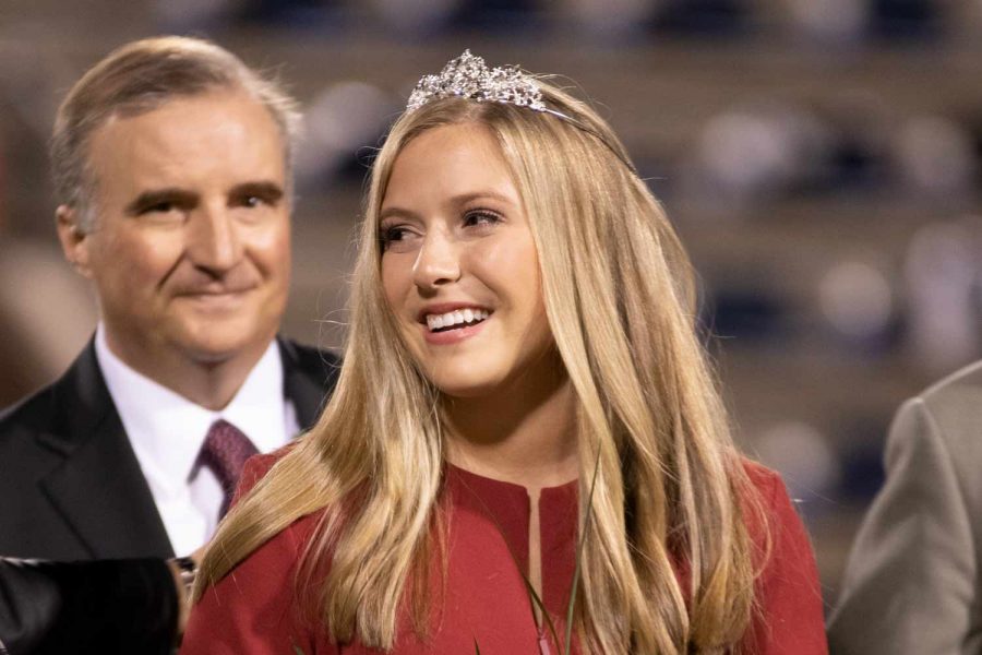 Senior Sarah Grace Boudreaux smiles as after being named 2018 Homecoming queen before the footbal game against Wylie East. Seniors Grace McGuire and Treyaunna Rush tied in voting and share the Maid of Honor title.