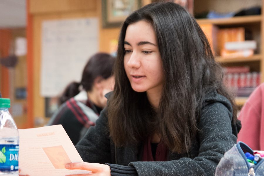 Senior Hannah Klein reviews Latin transcribing notes. The Latin program is  expanding and adding to its curriculum. 