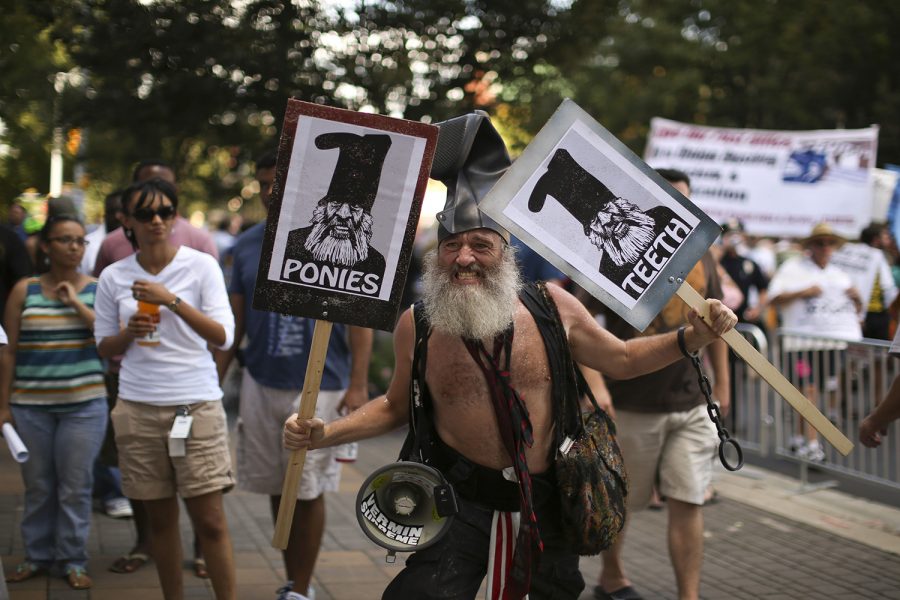 Presidential candidate Vermin Love Supreme, a performance artist, anarchist and activist, marched during a protest march on Sunday, September 2, 2012 in Charlotte, North Carolina. The Democratic National Convention is scheduled to run from September 4th-6th. (Jeff Wheeler/Minneapolis Star Tribune/MCT)