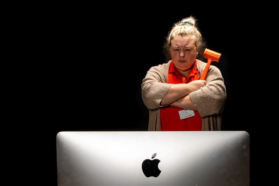 A TISD teacher eyes the computer before her that currently acts as a virtual classroom for her online students. Teachers rearranged their curriculum in order to comply with the at-home learners. 