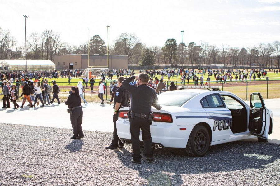 On Jan. 26, Texas High School students evacuated to the track due to a bomb threat. The Texarkana College Police Department provided extra security as students were escorted back to class. 
