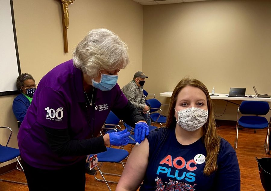 submitted photo. Keely Johnson receives her first dose of the COVID-19 vaccine. Many debate whether or not the shot is worth their safety. 