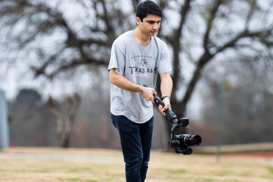 Senior Assad Malik shoots a clip for a news package video. Malik has won numerous awards for his videography work. 