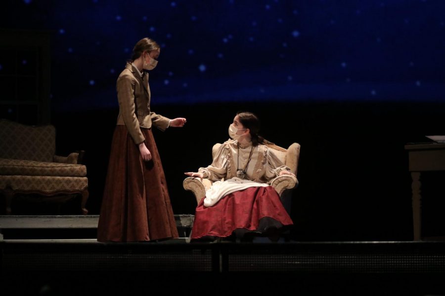 Junior Maddie Frost and senior Lia Grahm perform during Tiger Theater Companys UIL One Act Play, Silent Sky. The Tiger Theater Company has been constantly hard at work in preparation to compete. 