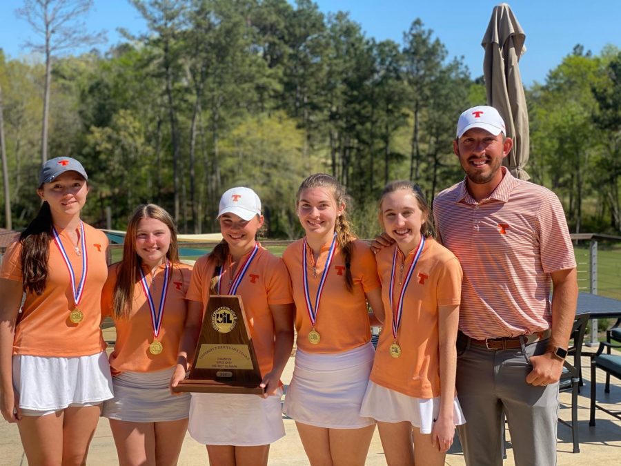 submitted photo. The Lady Tigers varsity golf team stands together after their tournament. The team advanced to Regionals on April 1. 