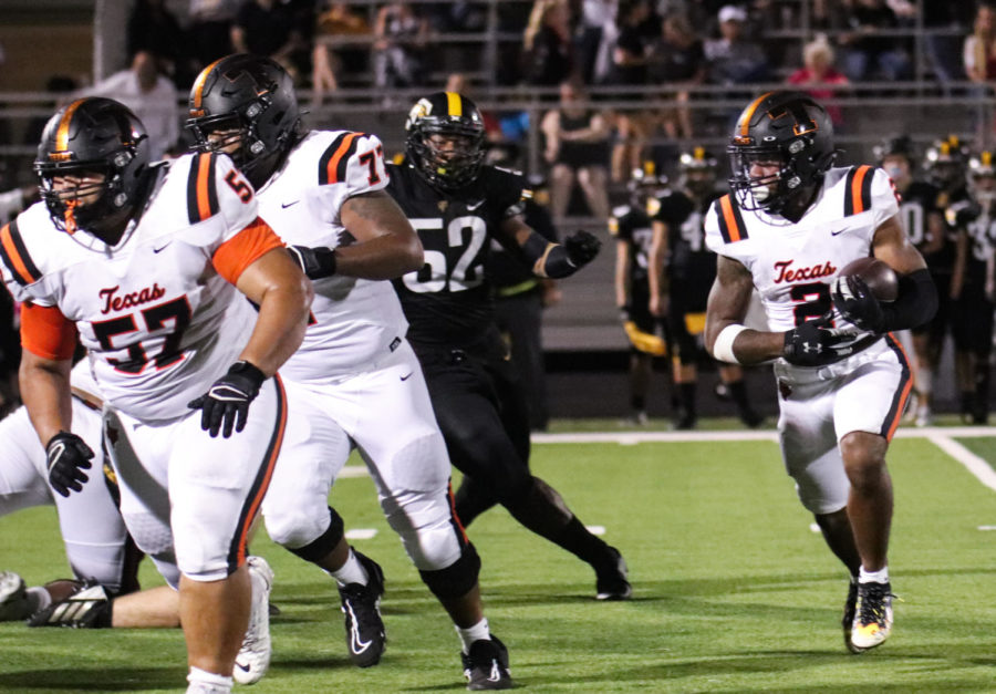 Senior Braylen Stewart rushes against Forney Jackrabbits on Thursday Sept. 9, 2021. The Tigers came back from a rough start to win with a final score of 34-13.