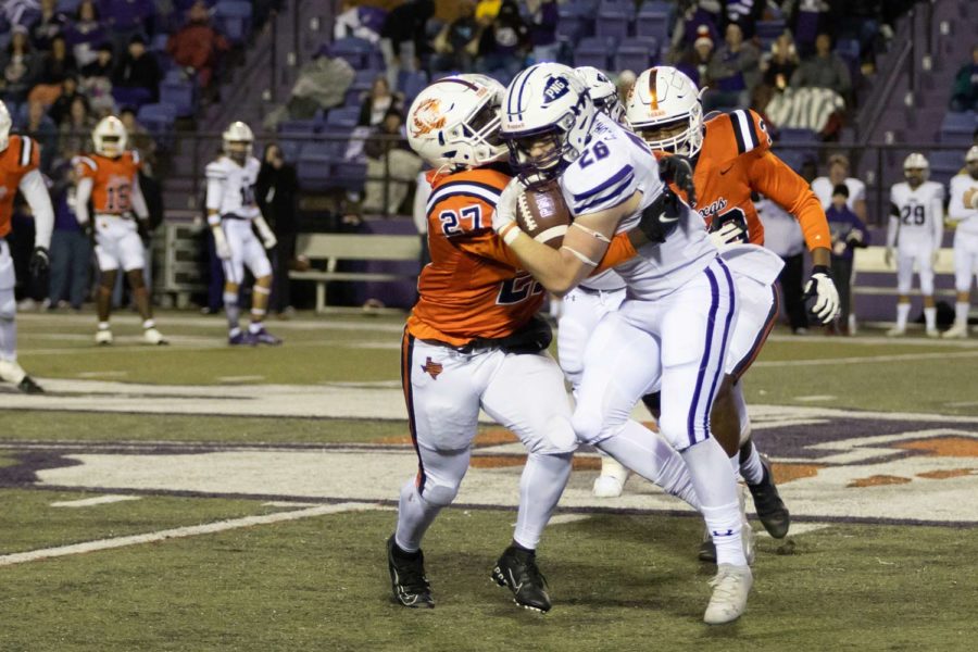 The Texas High defense holds the Port Neches - Groves Indians to only on score in the first half of the Regional Championship games on Nov. 26, 2021. The teams traveled to Natchitoches, LA and played at Northwestern Louisiana University. 