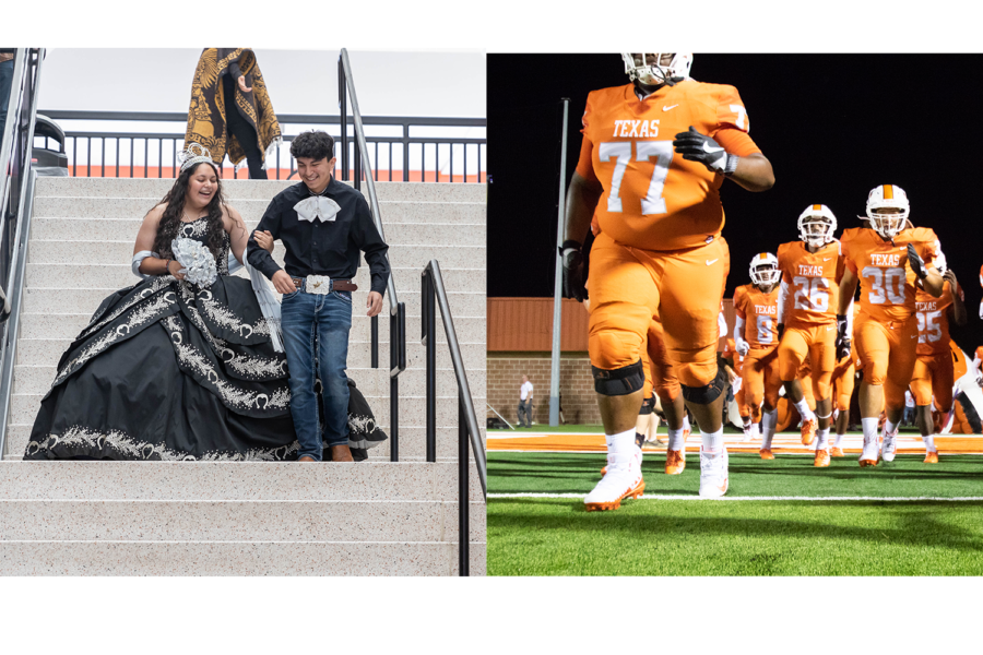 Students strut along the STEM building in their cultures club and storm the field for the 2018 Texas vs. Arkansas game.