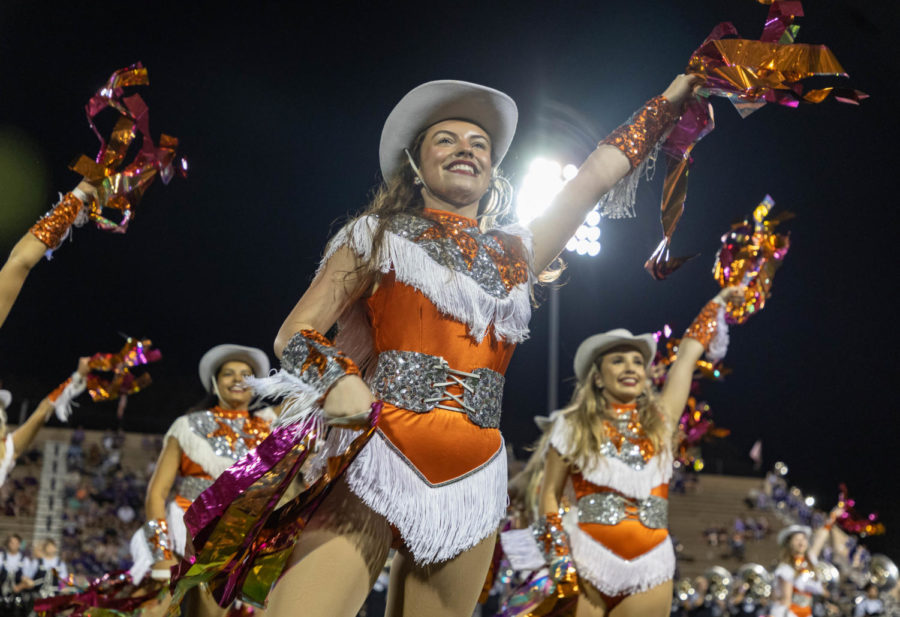 Senior Ava Simpson dances on the field during halftime of the Texas versus Hallsville district game. The Texas HighSteppers performed on September 23, 2022.