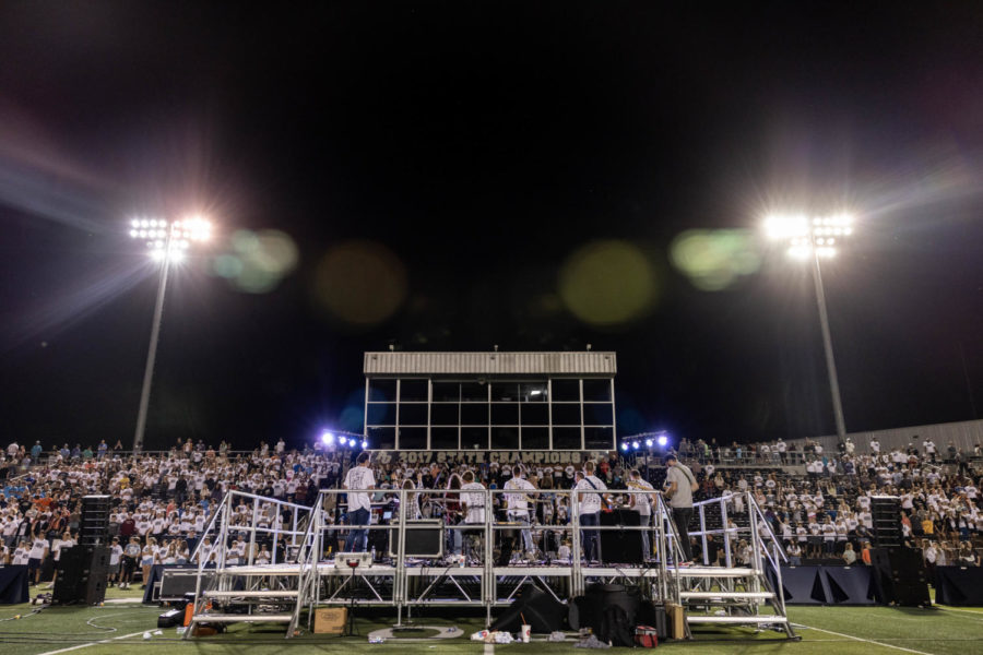 Teenagers from Texarkana gather together at Hawk Stadium for Fields of Faith. Students from Texas High School spoke, volunteered and participated in the event.