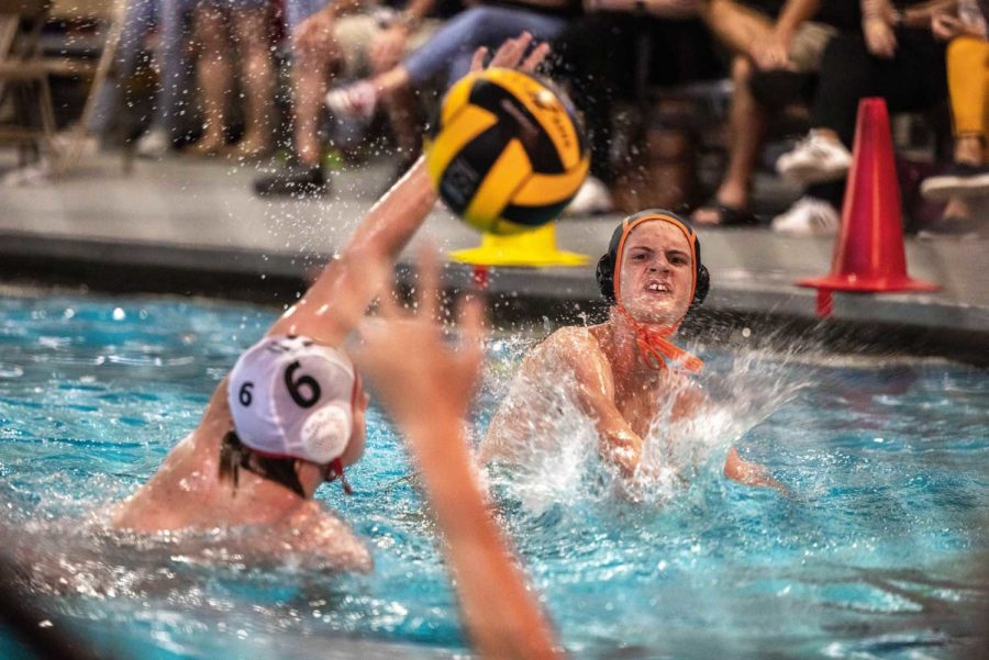 Texas High Schools Max Likins passes the ball to a teammate on Sept. 27, 2022, during the Tigersharks match against Rockwall.