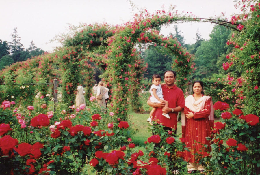  Zulfia Islam (mom), Md Kalam (dad), and Nabil Kalam (brother) stand in a rose garden in Conn. a year after immigrating to the United States.