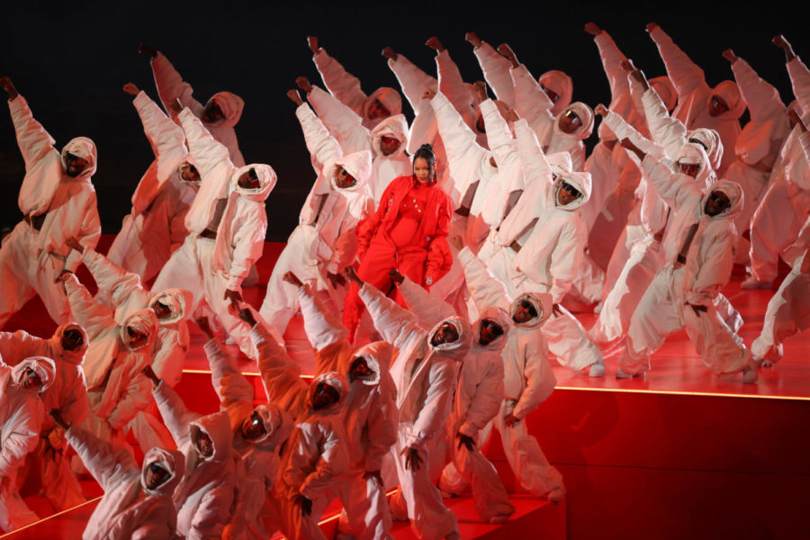 Rihanna performs at the halftime show in Super Bowl LVII between the Philadelphia Eagles and the Kansas City Chiefs at State Farm Stadium on Sunday, Feb. 12, 2023, in Glendale, Arizona. (Monica Herndon/The Philadelphia Inquirer/TNS)