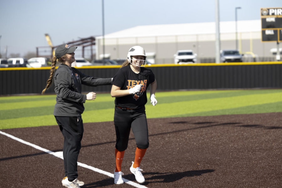 Freshman Preslie Clopp rounds third base after her second consecutive home run to start her freshman season. The Lady Tigers had their first scrimmages to start the season Saturday, Feb. 4, 2023.