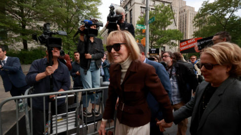 E. Jean Carroll and her legal team arrive at the Southern District of New York Court early on Tuesday, May 9, 2023, in New York. (Luiz C. Ribeiro/N.Y. Daily News/TNS)